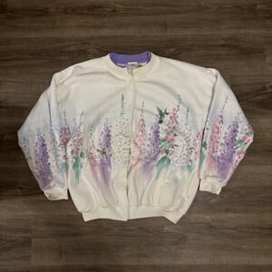 Vintage 80s/90s Artisan Designs Women XL Floral Hummingbird Button Up Sweater